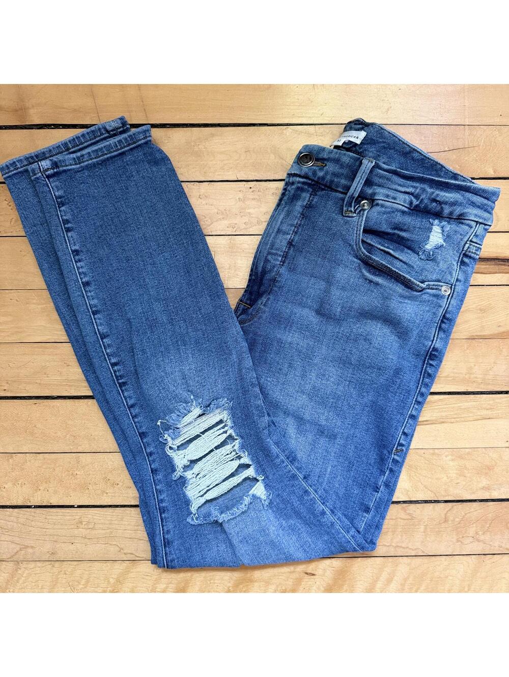 Good American Good Legs Distressed Skinny Jeans Womens 10/30 Blue Stretch Denim
